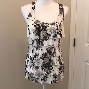Black and white layered ruffle racer back tank top